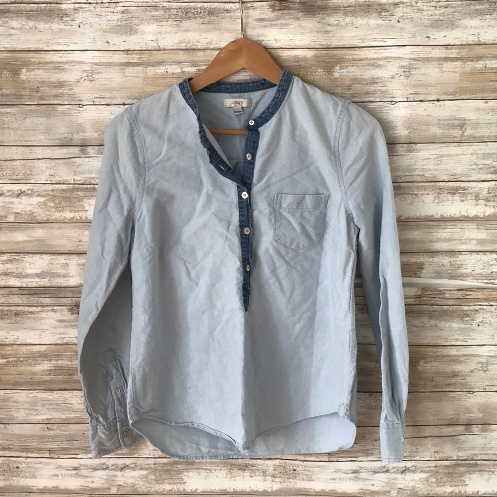 J. Crew Chambray Half Buttondown Popover Top - Picture 2 of 8